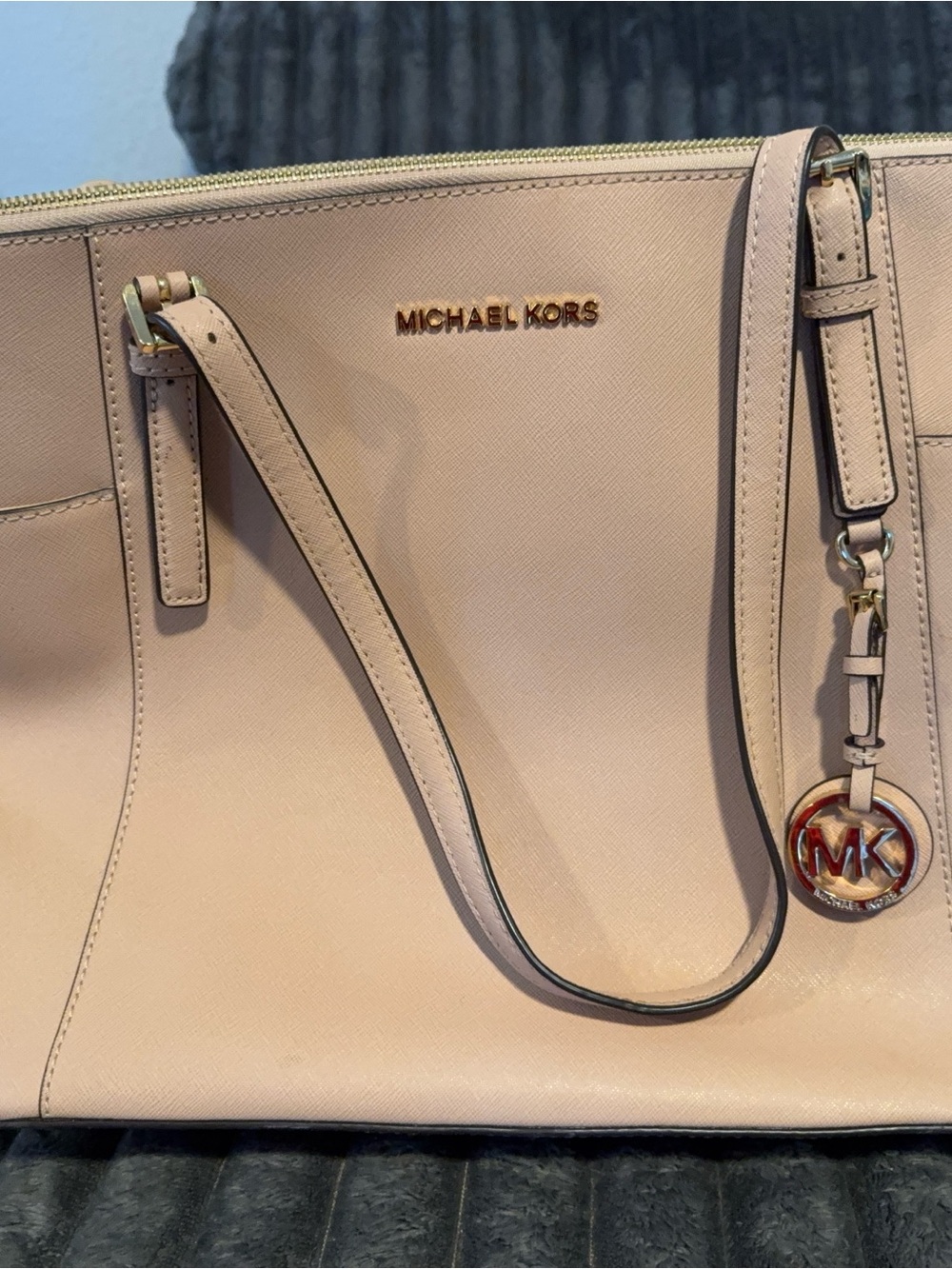 Michael Kors Light Blush Saffiano Leather Tote with MK Charm